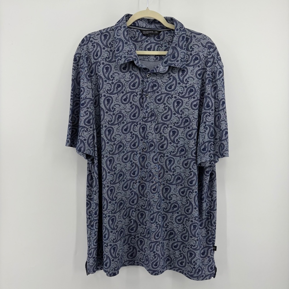 7Diamonds Palmer Polo Blue Mens XXL Paisley Print Pima Cotton SMP-1569‎